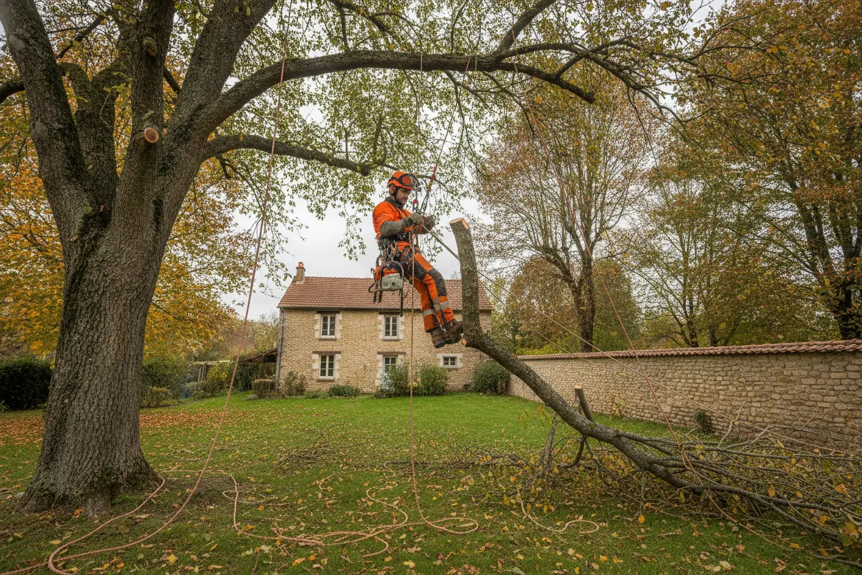 Abattage sécurisé près d'une maison à Fontaine-lès-Dijon