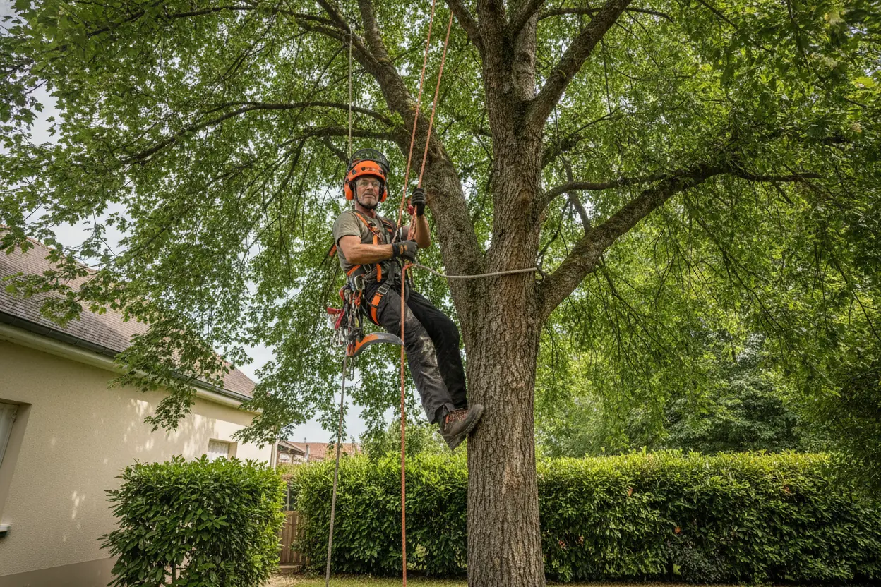 Arboriste grimpeur dans un jardin de Fontaine-lès-Dijon